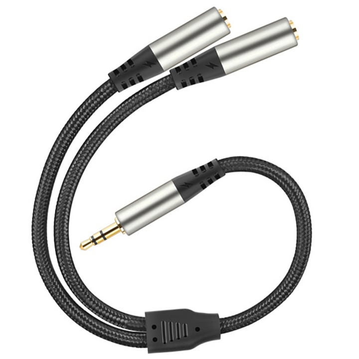 Cablu Audio AUX Mini Jack 3.5 mm Splitter Reagle Adaptor Pentru Casti, Microfon, 1 tata, 2 mama