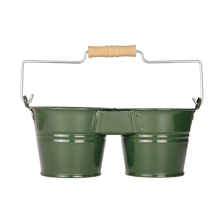 Ghiveci metalic dublu Mary's Garden Supplies cu maner din lemn, lungime de 30.5 cm, culoarea verde