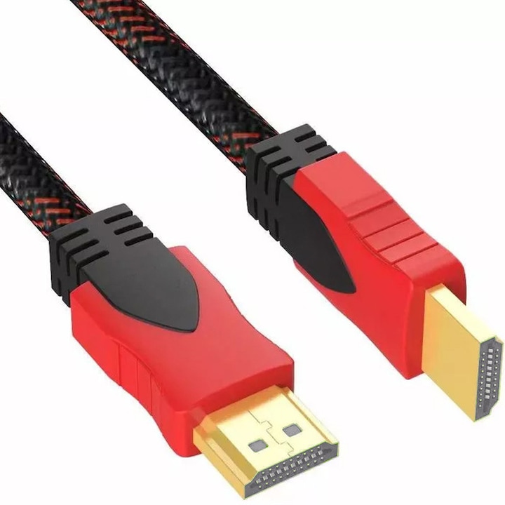 Cablu HDMI 1.4 RETOO Connect High-Speed, Impletitura Nylon + PVC, Pozat Aurit, Rezolutie 4K UHD, Full HD 1080p, Suport 3D, Latime de Banda 10,2 Gbps, Compatibil TV, PC, Consola, Blu-ray, Lungime 2,7m, Conectare Stabila si Rezistenta Sporita