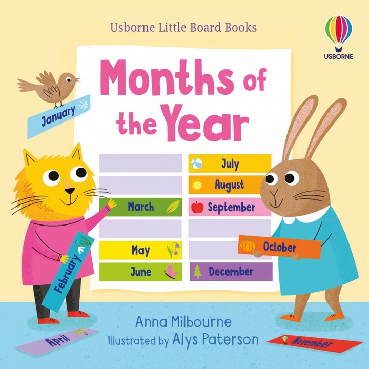 Usborne – Little Board Books Months of the Year – Carte pentru copii 18+ luni