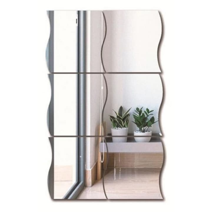 Set 6 Oglinzi Acrilice Decorative Autoadezive DAVIDAMI CONCEPT® model Valuri, dimensiune 19 x 17 cm