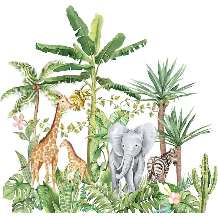 Luxer Tropical Rainforest Animals Dekoratív matrica, Trópusi Esőerdő Állatok Matrica, 75x75 cm