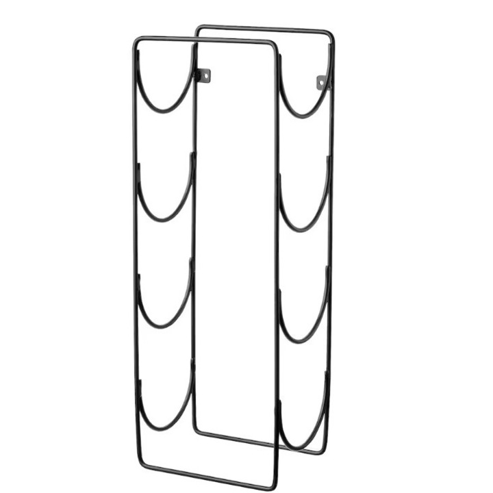 Метална поставка за бутилки вино, монтаж на стена или плот, метал, черен, 4 бутилки, 45x16x13 см, M Deco