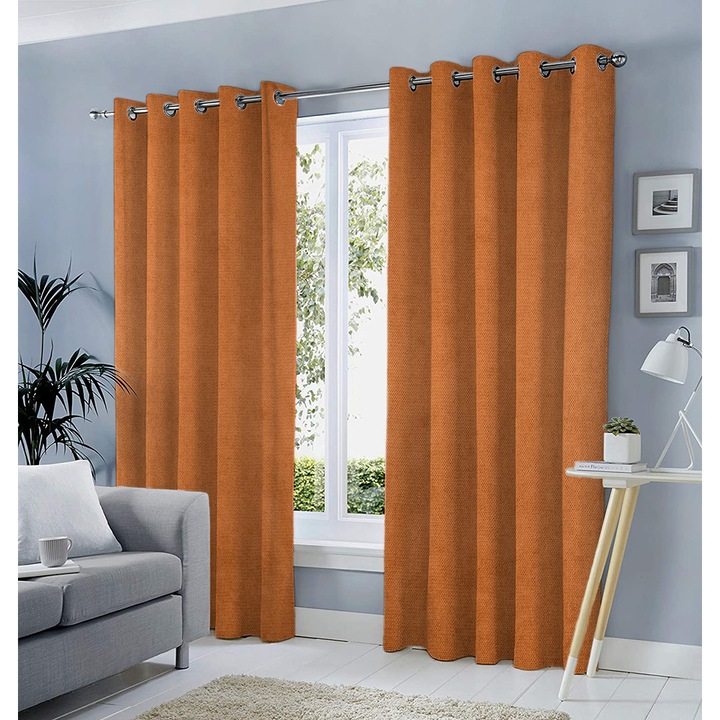 Draperie tip tesatura in cu inele auriu antic, Madison, 200x245 cm, densitate 700 g/ml, Ornella, 1 buc