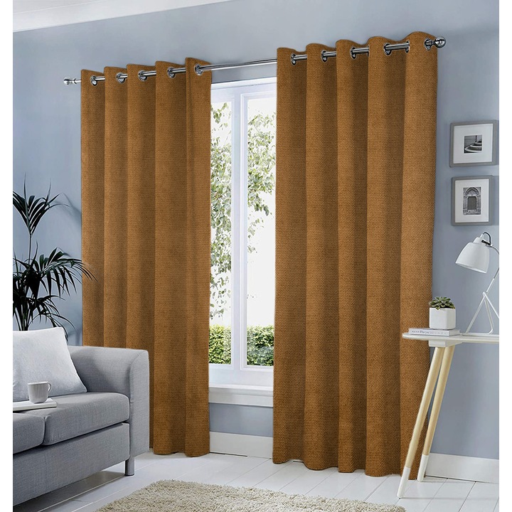 Draperie tip tesatura in cu inele auriu antic, Madison, 150x245 cm, densitate 700 g/ml, Jody, 1 buc