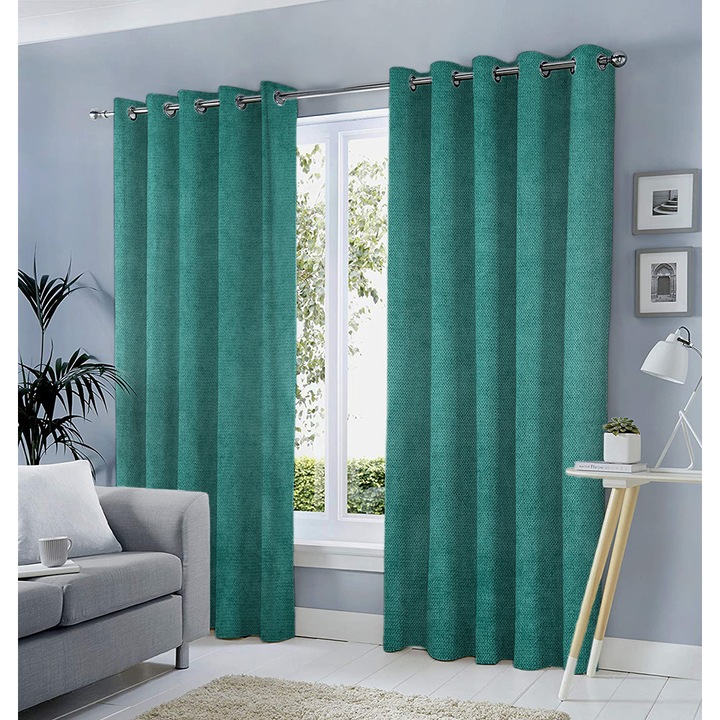 Draperie tip tesatura in cu inele auriu antic, Madison, 200x215 cm, densitate 700 g/ml, Nin, 1 buc