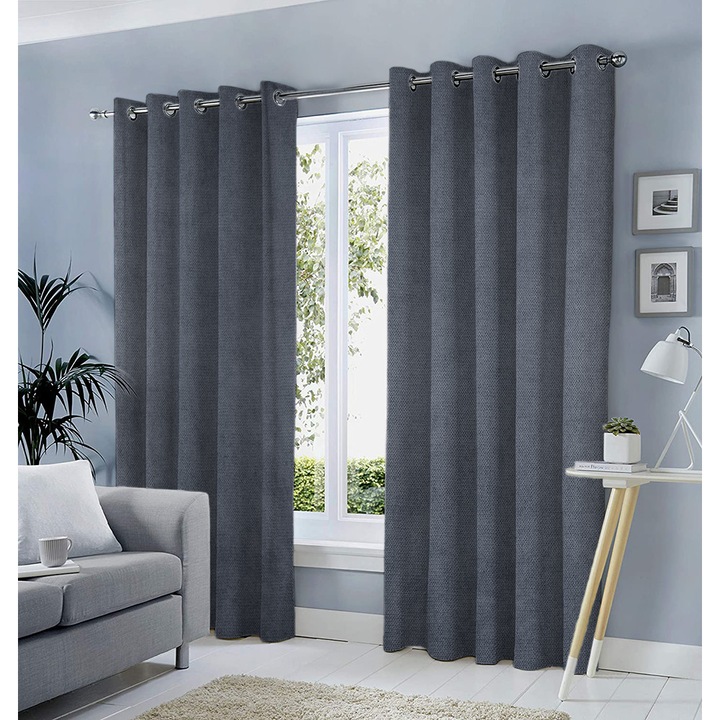 Draperie tip tesatura in cu inele gri, Madison, 200x245 cm, densitate 700 g/ml, Colette, 1 buc