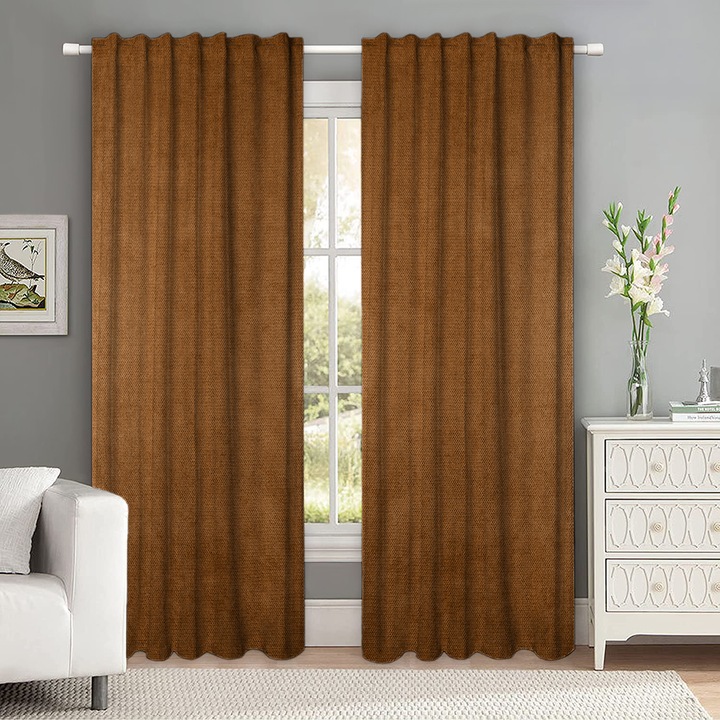 Set draperii tip tesatura in cu rejansa transparenta cu ate pentru galerie, Madison, 250x235 cm, densitate 700 g/ml, Nailah, 2 buc