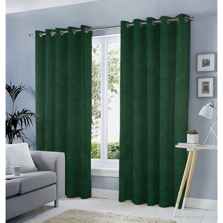 Draperie tip tesatura in cu inele gri, Madison, 200x215 cm, densitate 700 g/ml, Liesel, 1 buc