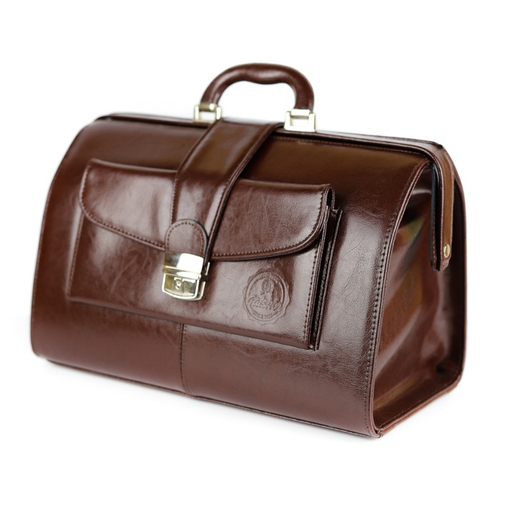 Лекарска чанта за мъже, Franczesko, Голяма, Естествена кожа, 40см 22см 26см, Кафяв