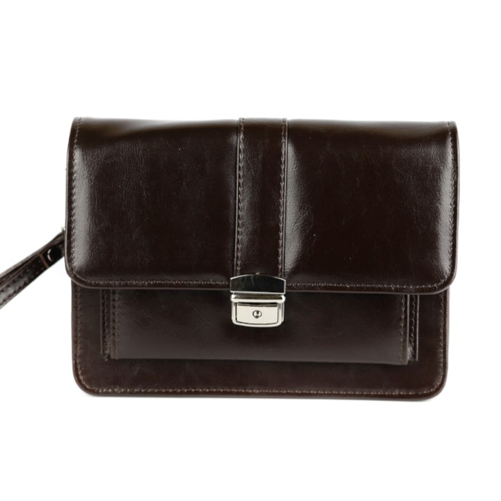 Boríték típusú férfi tok, Franczesko, Cipzárral, Természetes bőr, Sötétbarna