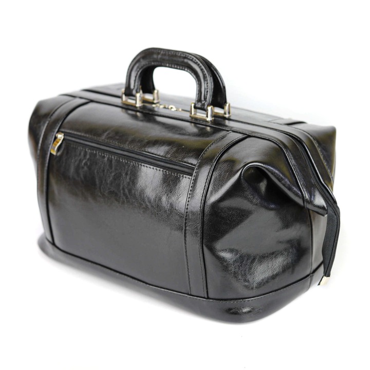 Nagy orvosi táska, Franczesko, Természetes bőr, 39x26x21cm, Fekete