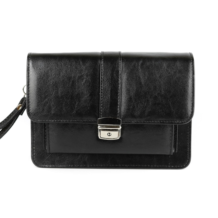 Férfi iratborító boríték, Franczesko, Természetes bőr, Fekete