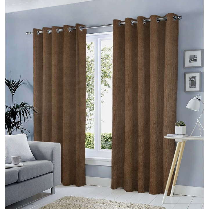 Draperie tip tesatura in cu inele gri, Madison, 250x265 cm, densitate 700 g/ml, Severina, 1 buc