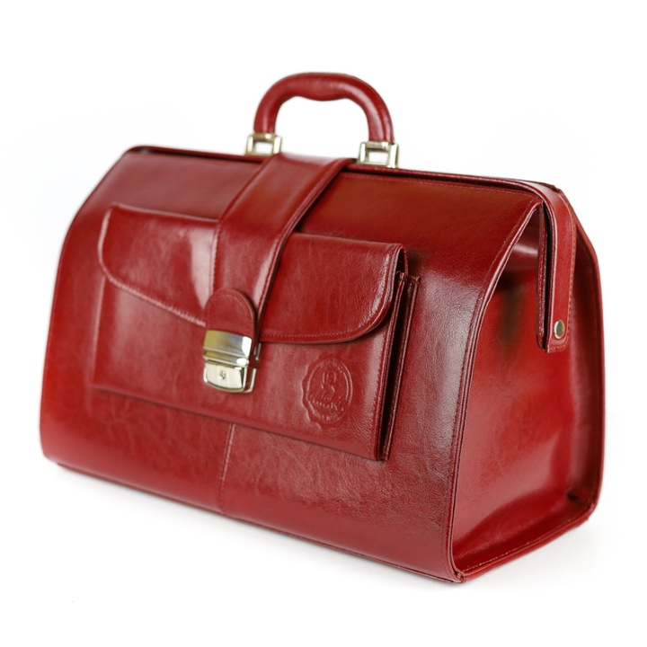 Nagy orvosi táska, Franczesko, Természetes bőr, 40 x 22 x 26 cm, Burgundi