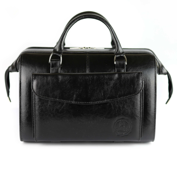 Nagy orvosi táska, Franczesko, Természetes bőr, 35 x 23 x 19 cm, Fekete