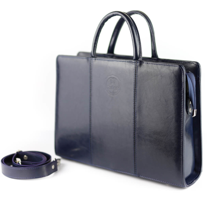 Geanta de dama, Franczesko, Piele naturala, 38 x 27.5 x 10cm, Bleumarin