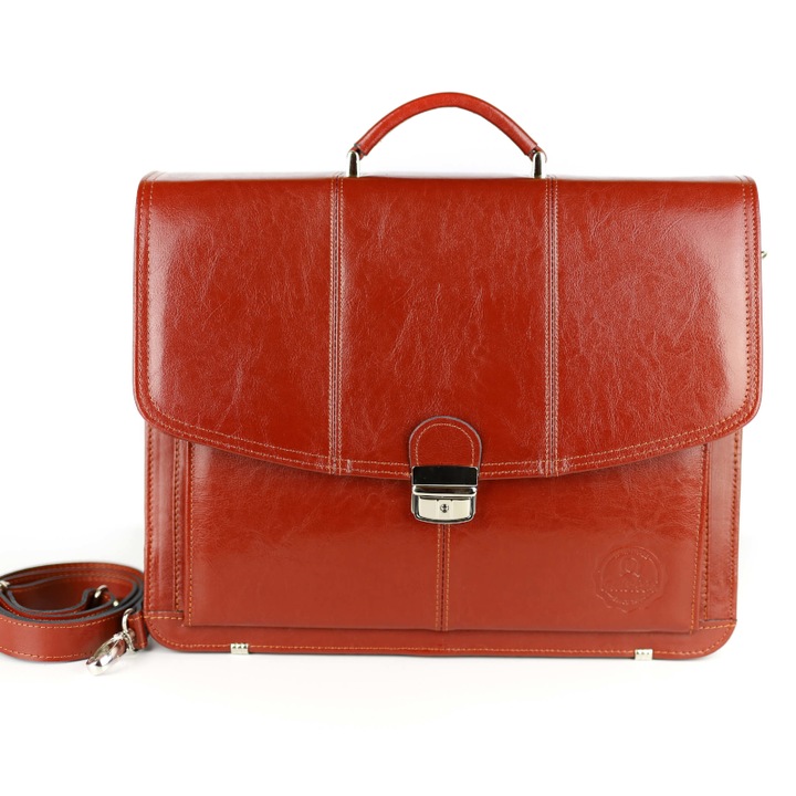 2 rekeszes férfi táska, franczesko, természetes bőr, piros/arany