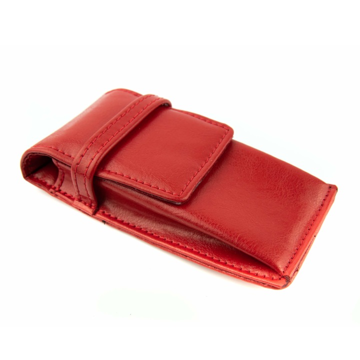 Etui pixuri, Franczesko, Piele naturala, Capacitate 3 pixuri, Rosu