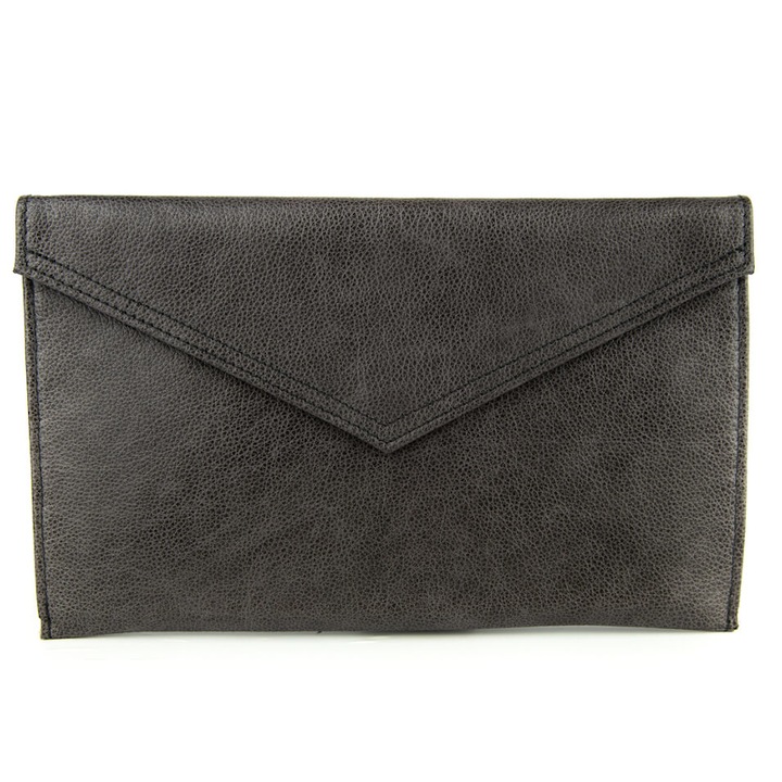 Geanta Clutch dama, Franczesko, Piele naturala, Gri inchis