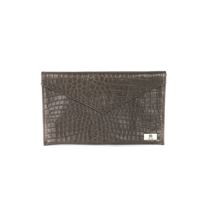 Geanta Clutch dama, Franczesko, Piele naturala, Gri