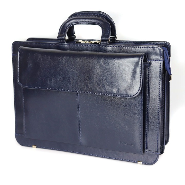 2 rekeszes férfi aktatáska, franczesko, természetes bőr, sötétkék