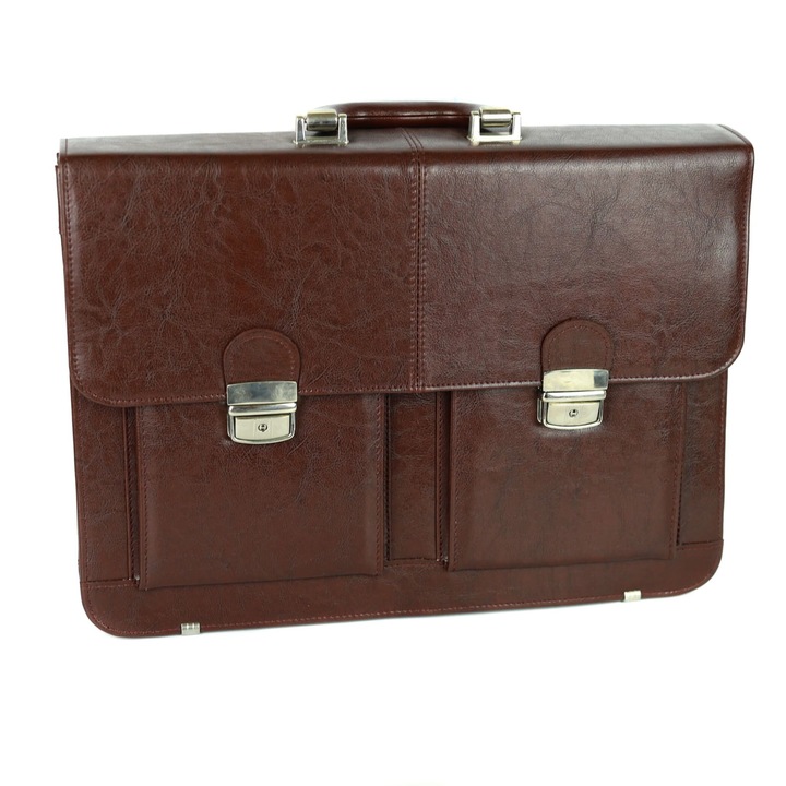 Мъжко куфарче с 2 джоба, френско, Естествена кожа, Кафяво/Златно