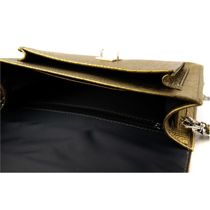 Geanta cu clapeta, franczesko, Piele naturala, Auriu