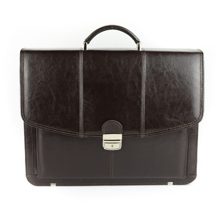 3 férfi zsebes aktatáska, franczesko, természetes bőr, 41x30x17 cm, sötétbarna/arany