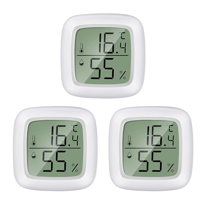 Set 3 termometre de casa, Ecran LCD, Indicarea temperaturii interioare si umiditatea, Alb