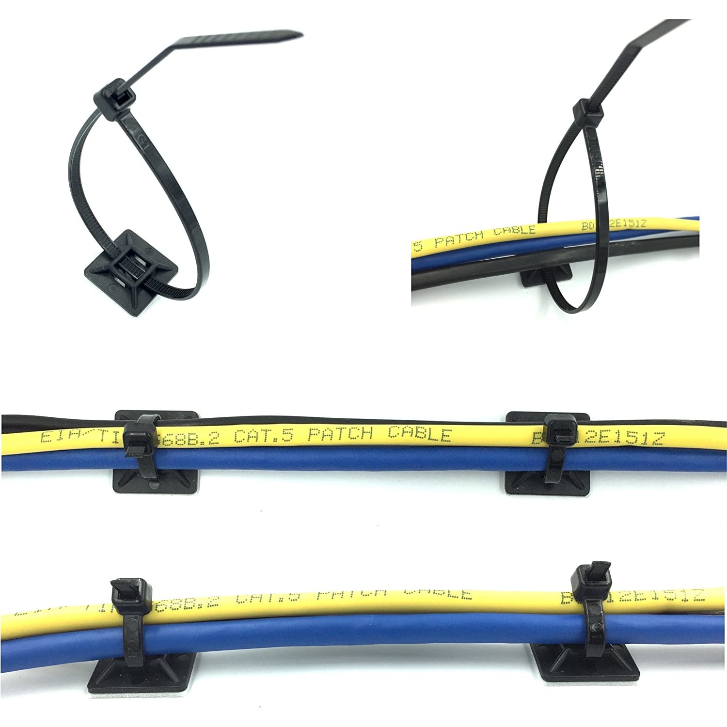 Cabluri Plastic Colorate Set 100 duze prindere cabluri, Plastic, Autoadeziv, 19 mm x 19 mm ...