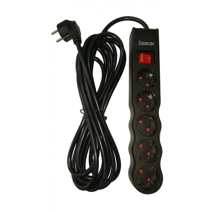 Priza cu protectie, prelungitor 5 prize, 3m, Spacer Defender