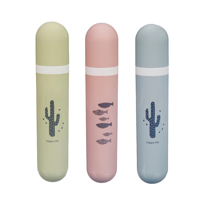 Set 3 cutii de depozitare pentru periuta de dinti, Sunmostar, Plastic, 20x4x3 cm, Multicolor