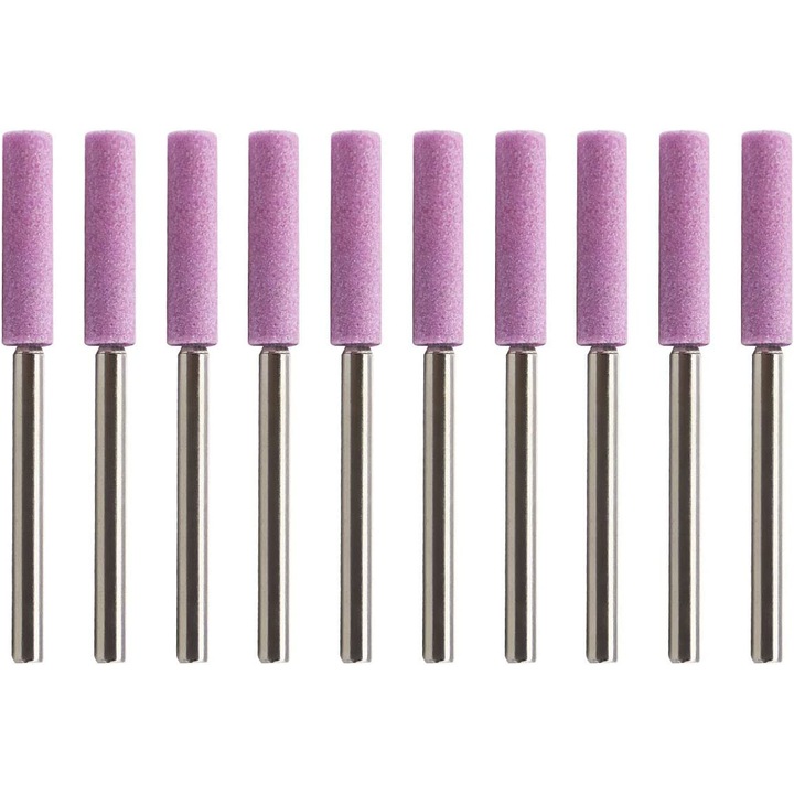 Set 10 pietre cilindrice pentru ascutire lant druja, 4 mm, Mov/Argintiu