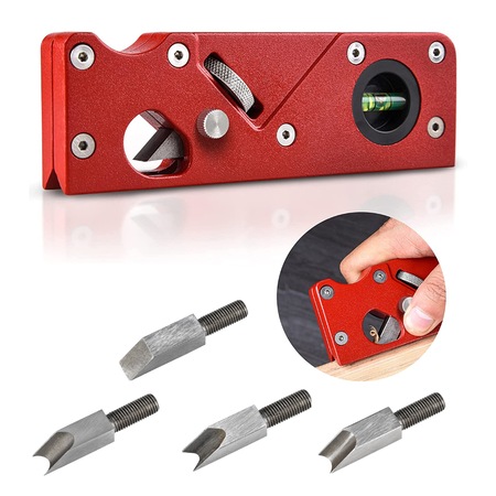Rindea manuala pentru prelucrarea lemnului, Otel/ABS, 4 capete de taiere, 15.4x5x2 cm, Rosu