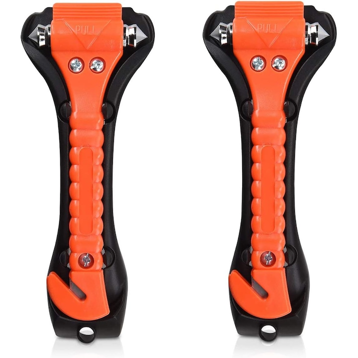 Se 2 ciocane de urgenta, Pentru spargere geamuri/parbriz, 19.2 x 7.3 x 3.4 cm, Negru/Portocaliu