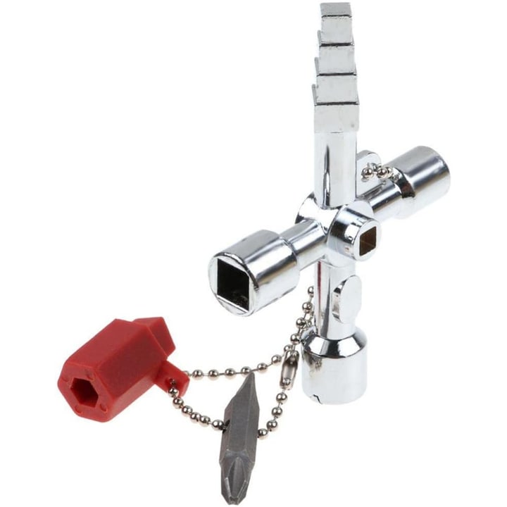 Cheie universala pentru tablouri electrice, Aliaj zinc, 87 mm, Argintiu