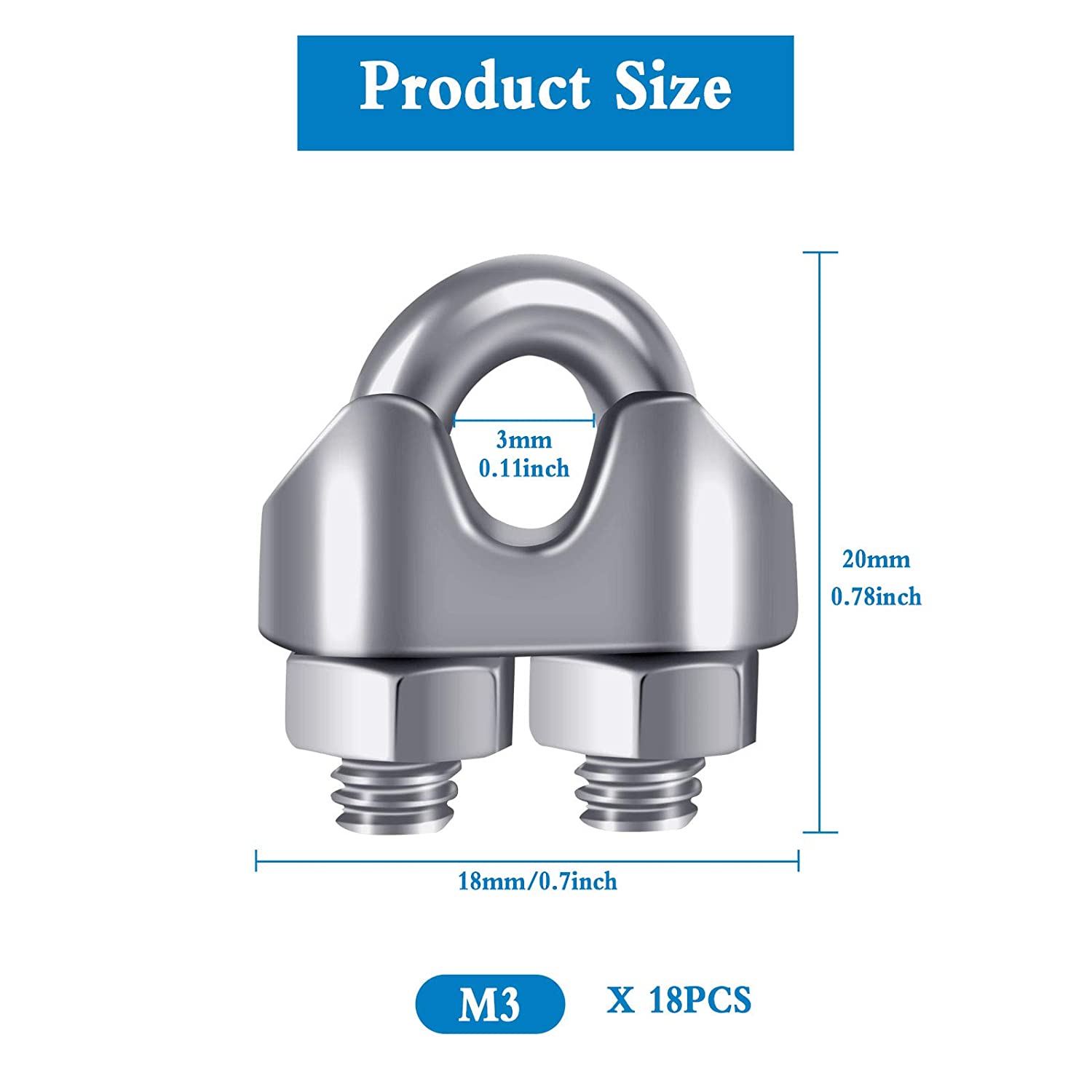 Set 18 cleme de cablu, Inox, 18 x 20 mm, Argintiu - eMAG.ro
