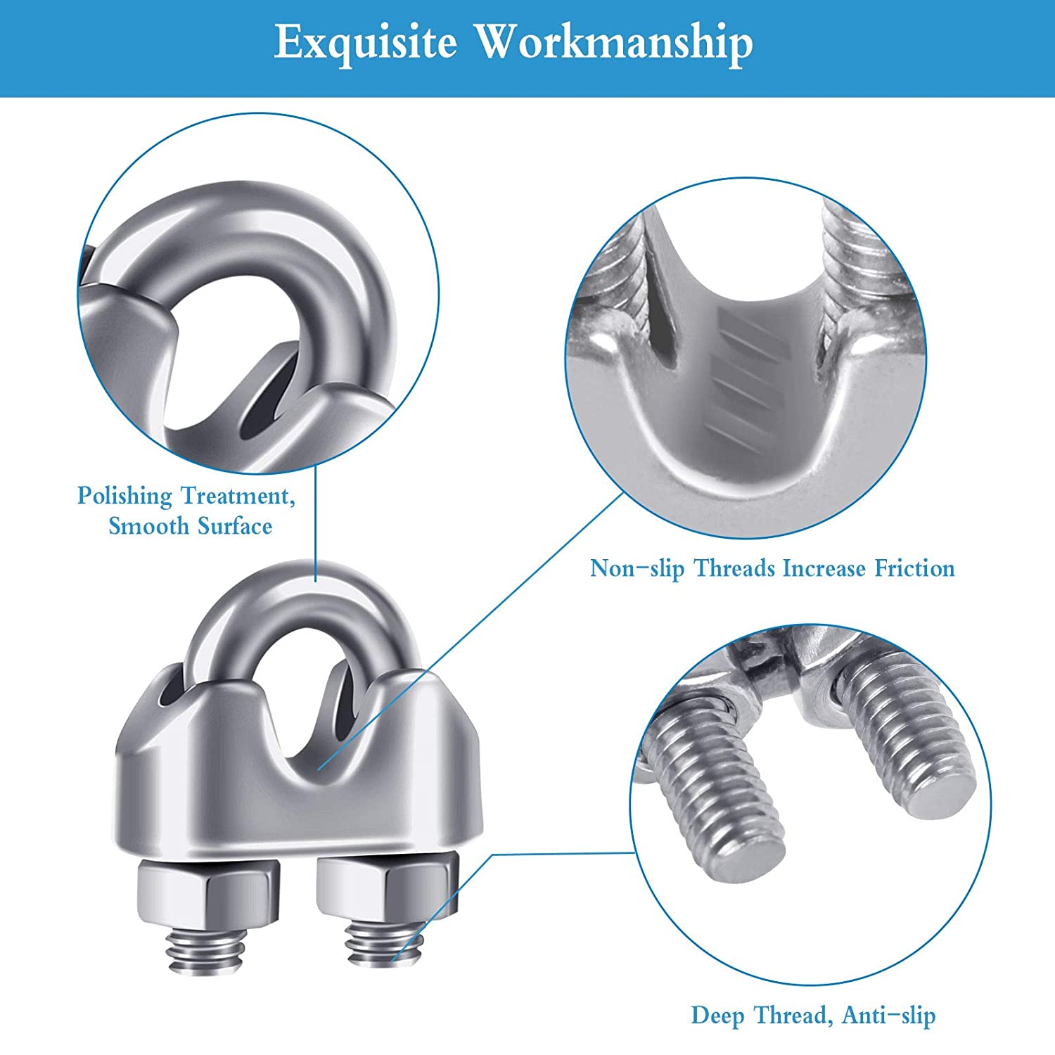 Set 18 cleme de cablu, Inox, 18 x 20 mm, Argintiu - eMAG.ro