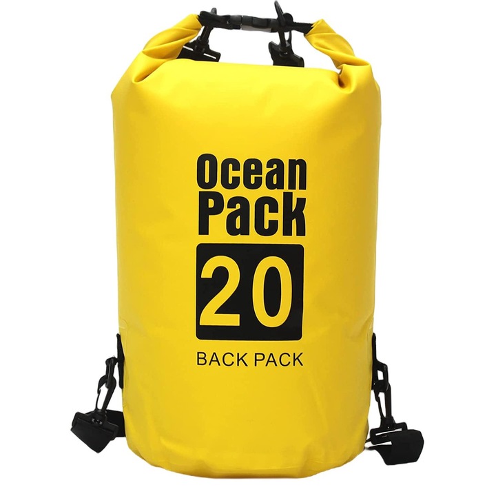 Geanta impermeabila, PVC, 20 l, Galben/Negru