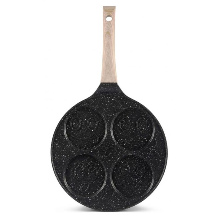 Тиган за палачинки, 4 места, с троен мраморен слой, изработена от лят алуминий, Smile Face, EB-7615, 27 см