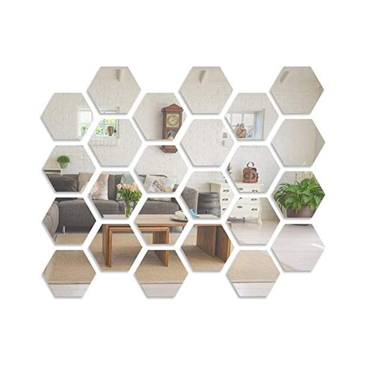 24 сребърни подвижни акрилни огледални стикера за стена