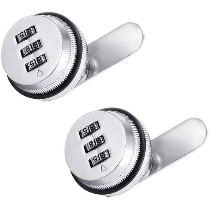 Set 2 incuietori cu cifru pentru mobilier, Metal, Argintiu