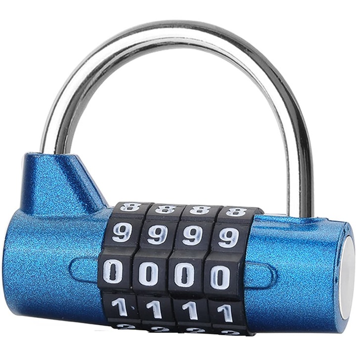 Катинар с 4 цифрена комбинация, Метален, 54 мм, Син