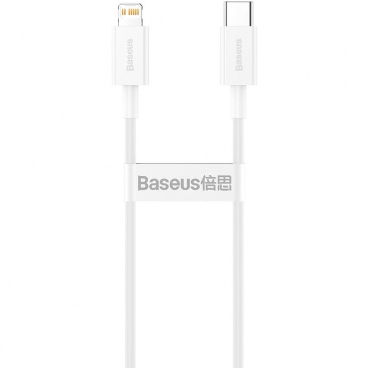 Cablu Date si Incarcare Baseus, Superior Series CATLYS-A02, USB Type-C la tip Lightning, 1m, 20W, Alb