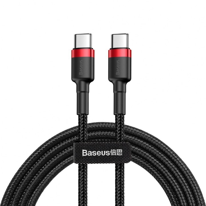 Baseus CATKLF-G91 Adat- és töltőkábel, USB Type-C / USB Type-C, 1 m, 60 W, 3A, fekete/piros