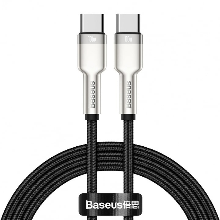 Cablu Date si Incarcare Baseus, Cafule CATJK-C01, USB Type-C la USB Type-C, 1m, 100W, Negru