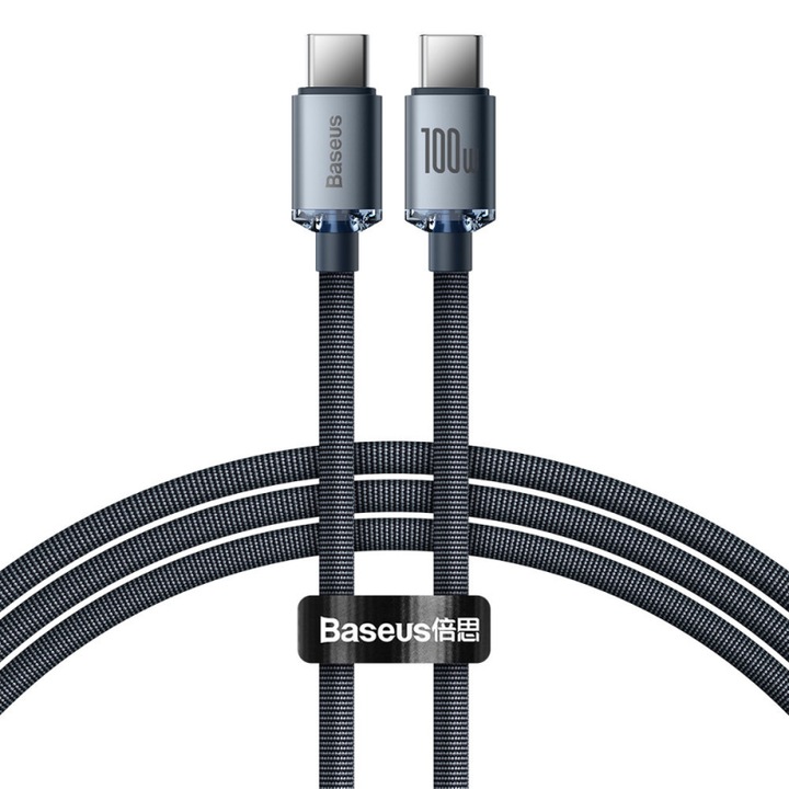 Cablu Incarcare Baseus, Crystal Shine Series CAJY000601, USB Type-C la USB Type-C, 1.2m, 100W, Negru