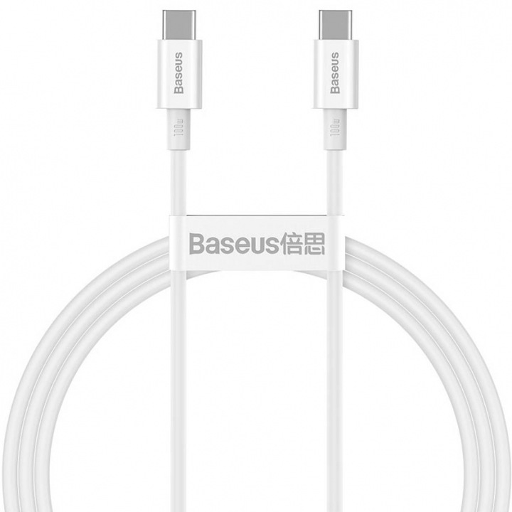Cablu Incarcare Baseus, Superior Series CATYS-B02, USB Type-C la USB Type-C, 1m, 100W, Alb