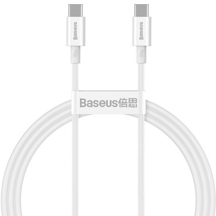 Кабел за зареждане Baseus, Superior Series CATYS-B02, USB Type-C към USB Type-C, 1 м, 100W, Бял